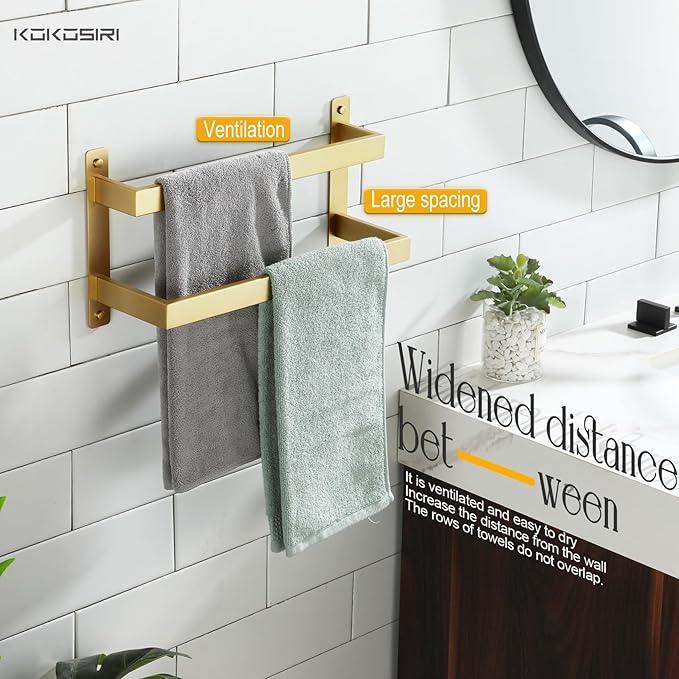 KOKOSIRI 16'' Towel Bars Bathroom 2-Tiers Ladder Brushed Gold Towel Rails Towel Holders Wall Mounted Towels Shelves Rack Stainless Steel, B5008BG-L16 - ModernBath