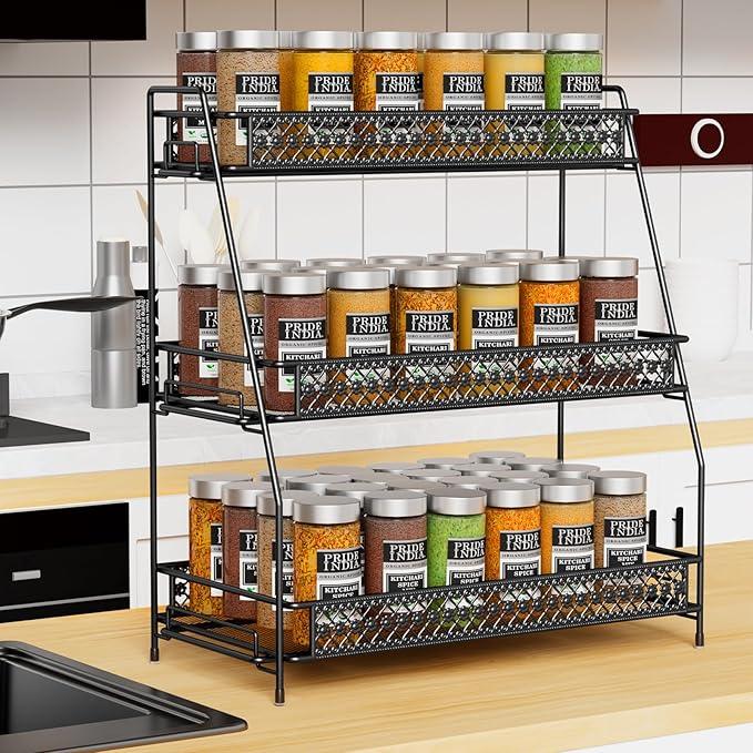 SILUB Vintage 3 Tier Spice Rack Organizer for Kitchen Counter, Bathroom Counter Organizer, 3 Tier Bathroom Counter Organizer for Spices Makeup Perfumes, Retro Countertop Organizer - ModernBath