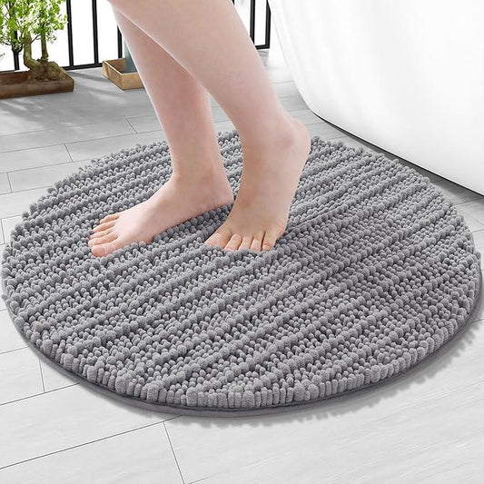 Arotive Luxury Round Chenille Bathroom Rug Mat, Extra Soft Thick Absorbent Shaggy Bath Rugs, Non-Slip Machine Wash Dry Plush Bath Mats for Bathroom, Shower and Tub, 24x24, Grey - ModernBath