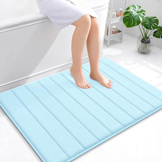 OLANLY Memory Foam Bath Mat 40x32, Super Soft Absorbent Bathroom Rugs, Quick Dry, Machine Washable Shower Floor Rugs, Bathmat Carpet, Bathroom Home Decor Accessories, Sky Blue - ModernBath