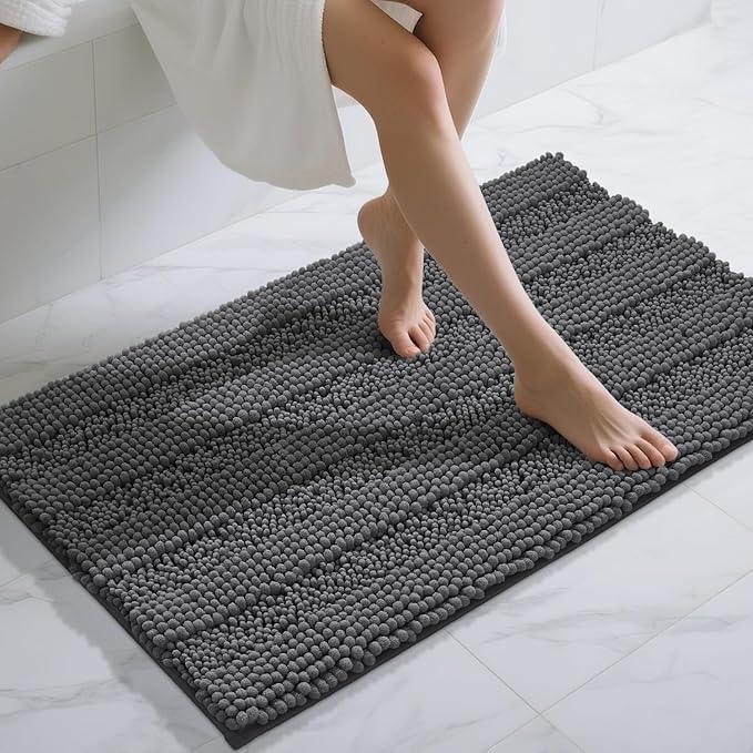 Yimobra Bathroom Rug Mat 44 x 24, Non Slip and Super Absorbent Bath Mat,Machine Washable Quick Dry,Ultra Plush Chenille Shower Rugs for Bathroom Floor Sink Tub and Shower Outside,Dark Gray - ModernBath