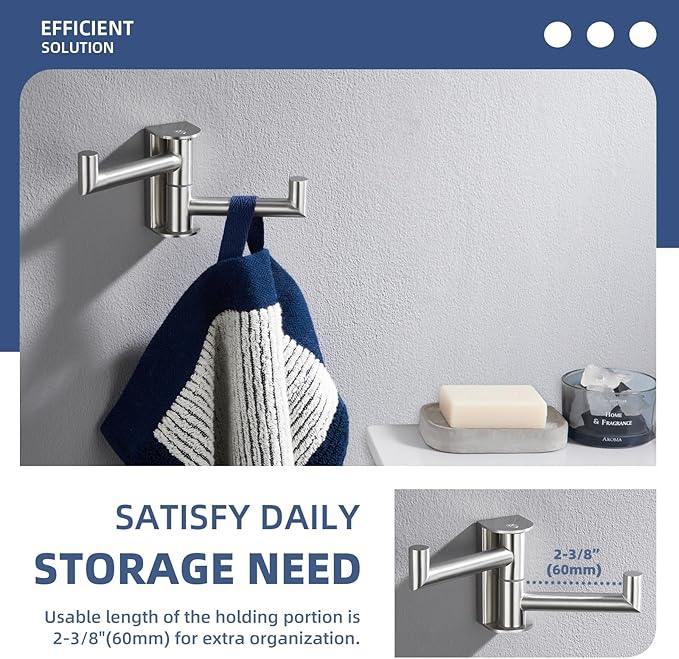 Angle Simple Swivel Towel Hook, SUS 304 Stainless Steel Hand Towel Hook for Bathroom, Foldable Robe Coat Hanger, Brushed Nickel - ModernBath