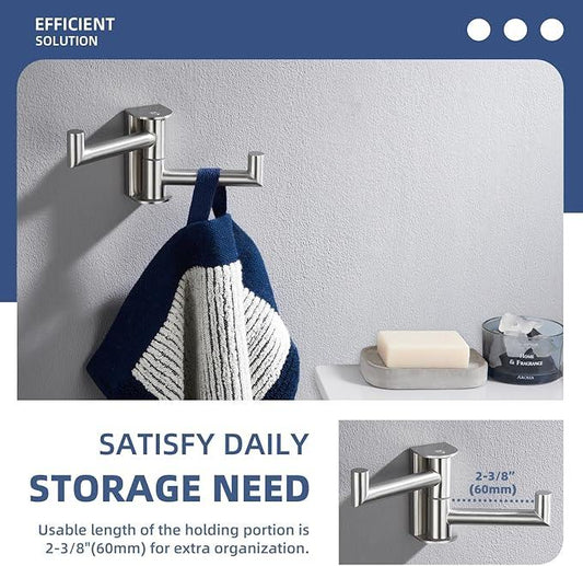 Angle Simple Swivel Towel Hook, SUS 304 Stainless Steel Hand Towel Hook for Bathroom, Foldable Robe Coat Hanger, Brushed Nickel - ModernBath