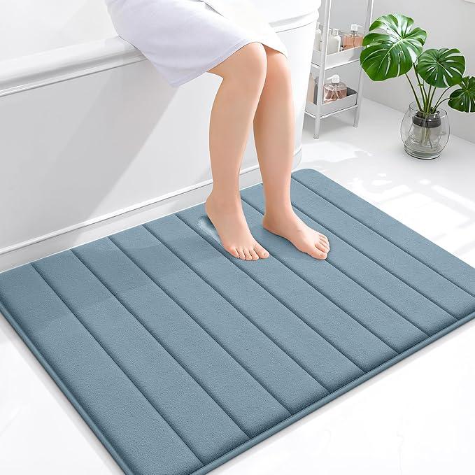 OLANLY Memory Foam Bath Mat 40x32, Super Soft Absorbent Bathroom Rugs, Quick Dry, Machine Washable Shower Floor Rugs, Bathmat Carpet, Bathroom Home Decor Accessories, Airy Blue - ModernBath