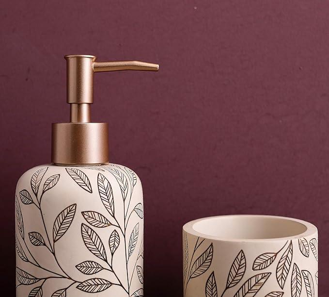 Hymmah Bathroom Accessories Set,Toothbrush Holder,Farmhouse Bathroom Decor,4 Pcs Resin Gift Set Apartment Necessities, Contain Toothbrush Cup,Soap Dispenser,Soap Dish,Tumbler - ModernBath