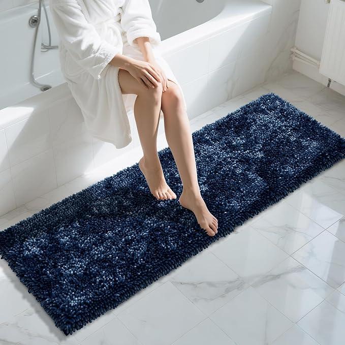 Yimobra Long Bathroom Rugs Runner 70x24 Inch, Extra Thick Soft Absorbent Chenille Bath Mat, Non Slip Machine Washable, Quick Dry Bath Rugs for Bathroom Floor, Tub and Shower, Navy Blue - ModernBath