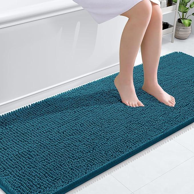 OLANLY Bathroom Rugs 70x24, Extra Soft Absorbent Chenille Bath Rugs, Rubber Backing Quick Dry, Machine Washable Bath Mats for Bathroom Floor, Tub and Shower, Home Decor Accessories, Peacock Blue - ModernBath