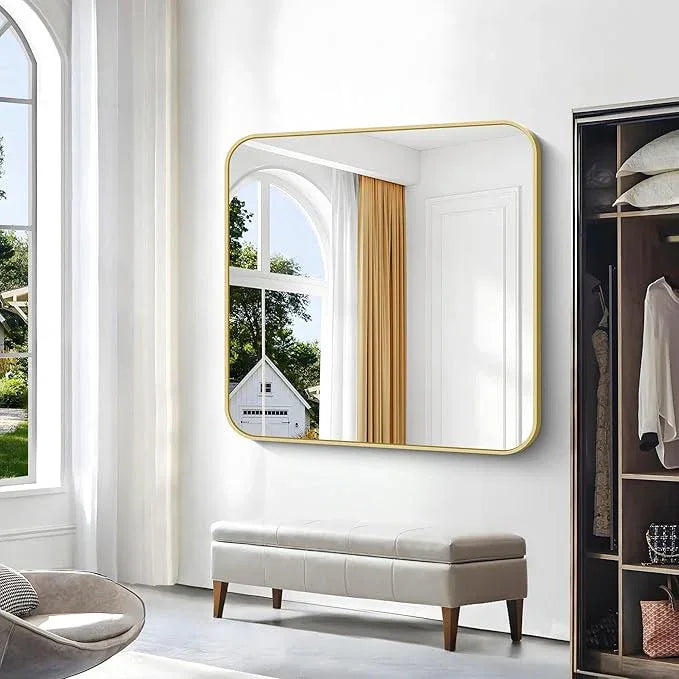 BONEWEI Gold Bathroom Mirror,48x48 inch Wall Mirror for Bathroom Wall Mounted,Round Rectangle Mirror for Bathroom Over Sink,Modern Frame for Home Decor Living Room,Bedroom Entryway,Horizontal/Vertical - ModernBath