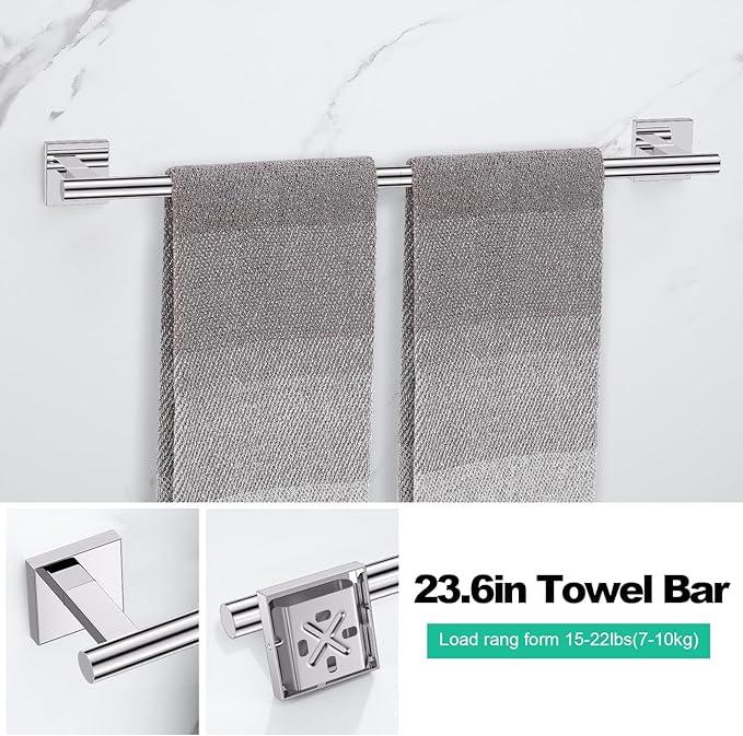 Chrome Towel Bar Bathroom Hardware Accessories Set, 5 Pieces Toilet Paper Holder Towel Holder Set, 23.6 Inch Stainless Steel Towel Racks for Bathroom Wall Mounted - ModernBath