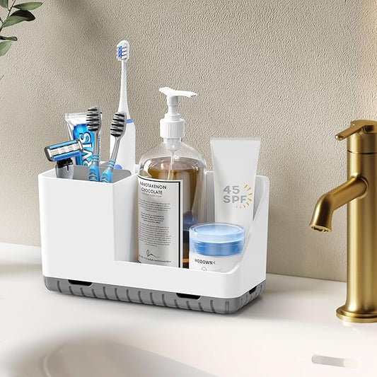 PARKMANI Toothbrush Holders for Bathrooms, Kids Electric Toothbrush and Toothpaste Holder with Drainage, Tooth Brush Holder for Bathroom Countertop Organizer (Grey)