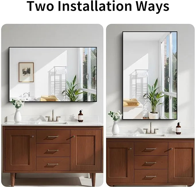KOCUUY Black Rectangle Mirror, 30"x48" Bathroom Mirrors for Over Sink, Large Black Wall Mounted Mirror, Metal Framed Mirror for Wall, Vanity Mirror for Bathroom Living Room Bedroom Dining Room - ModernBath