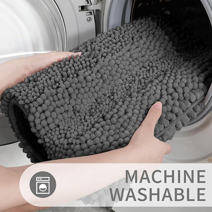 Yimobra Toilet Rugs U Shaped Washable 24 x 20, Non Slip and Super Absorbent Toilet Mat, Quick Dry, Ultra Luxury Microfiber Chenille Plush Fluffy Contour Bath Rugs for Toilet Base, Dark Gray - ModernBath
