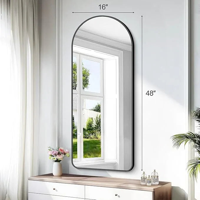Arched Bathroom Mirror, 16"x48" Black Arched Mirror for Bathroom, Wall Mounted Mirror, Vanity Wall Mirror w/Metal Frame for Bedroom, Entryway, Living Room, Vertically Hanging - ModernBath