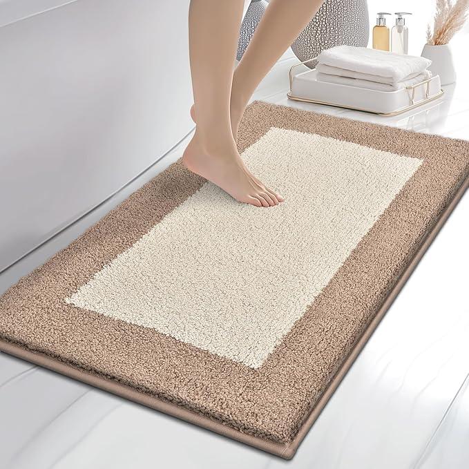 anllugs Bathroom Rugs 24" x 36", Non-Slip Extra Soft Absorbent Bath Rugs, Machine Washable Quick Dry Bath Mats for Bathroom Floor, Shower, Bathtub and Sink, Beige & Grayish Brown - ModernBath