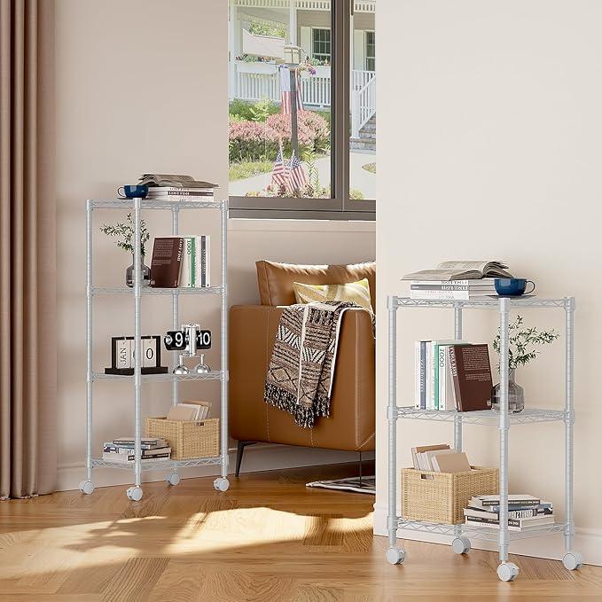 1000 lbs 4-Shelf Adjustable Heavy Duty Steel Wire Rack, Adjustable Storage Shelving Unit with Wheel for Kitchen, Garage, Laundry White 11.8" D x 17.7" W x 40.8" H - ModernBath