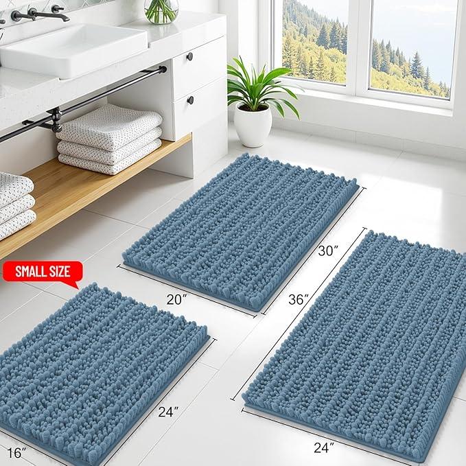 Smiry Bathroom Rugs Mat 36x24, Extra Soft Absorbent Chenille Bath Rugs, Non Slip Rubber Backing Machine Washable Quick Dry Bath Mats for Bathroom Floor, Tub, Shower, Home Accessories, Grayish Blue - ModernBath
