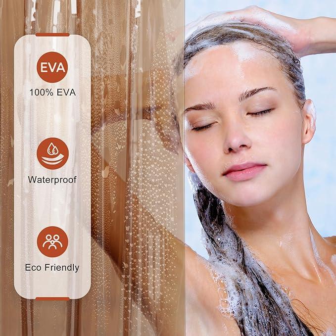 AmazerBath Extra Long Shower Curtain Liner, 100% EVA Clear Amber Heavy Duty 84 inch Shower Curtain and Liner 2-in-1, 72x84 Plastic Weighted Bathroom Shower Liner, 12 Grommets & 3 Heavyweight Stones - ModernBath