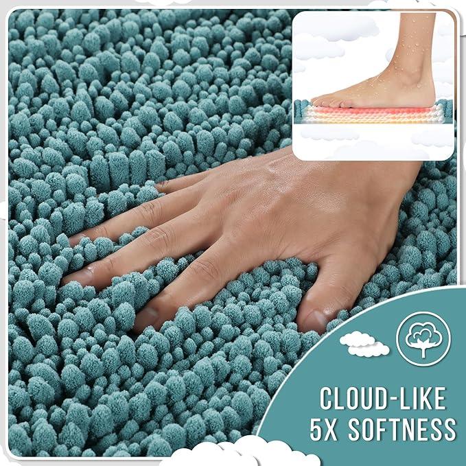 Yimobra Large Bathroom Rugs Non Slip Washable 36x24 Inch - Ultra Soft Absorbent Chenille Bath Mat, Quick Dry Shaggy Floor Carpet for Tub Shower, Teal Blue Home Decor Accessories - ModernBath