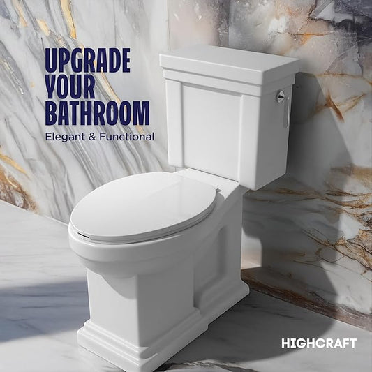 HIGHCRAFT Premium Elongated Toilet Seat with Adjustable Hinges - Molded Plastic Toilet Seat - Fits Standard Elongated Toilets - Oval Seat in White