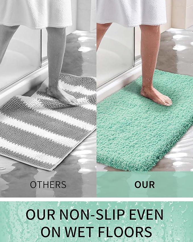 Ruggnovea Toilet Rugs U-Shaped Mat 24x22, Contour Bathroom Mat - Ultra Soft & Absorbent Microfiber, Quick-Dry, Machine Washable with High Density Foam Latex Non Slip Backing, Spa Blue - ModernBath