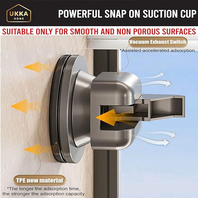 UKKA HOME Suction Cup SQUARE Shower Caddy with Hooks and Towel Bar for Bathroom. Aluminum, Reusable, Rustproof, No Drill, No Tools, No Glue. Multifunctional, Hang Towel, Loofah, Sponge (2 Pack, Gray) - ModernBath