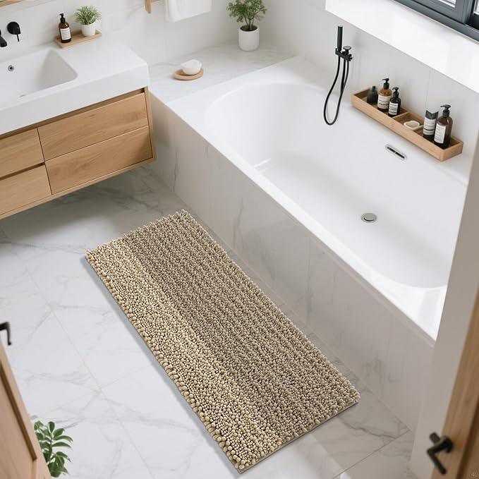 Yimobra Bathroom Runner Rug 55x24 Inch - Extra Long Non Slip Chenille Bath Mat, Soft & Absorbent, Machine Washable Shaggy Hallway Carpet for Vanity Tub Shower, Camel Home Decor Accessories - ModernBath