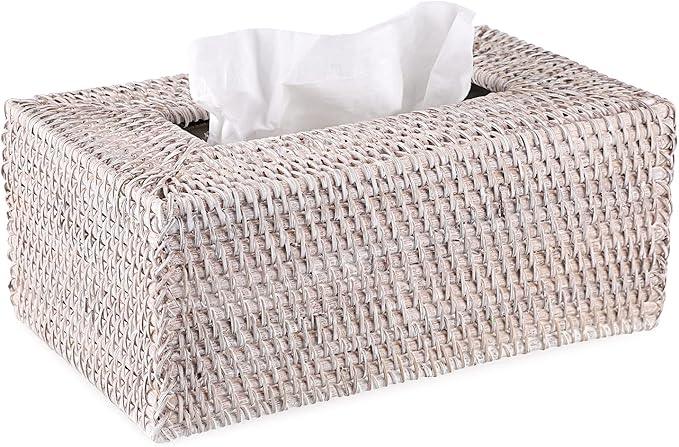 Sumnacon Tissue Box Cover Rectangle Tissue Box Rattan Tissue Box Holder,Wicker Decorative Tissue Holder for Bathroom Toilet Living Room Kitchen Office Table Desk, Whitewash - ModernBath