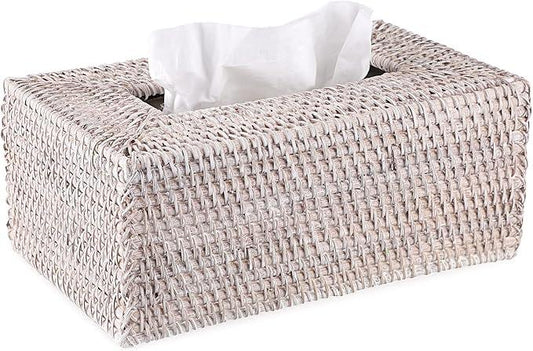 Sumnacon Tissue Box Cover Rectangle Tissue Box Rattan Tissue Box Holder,Wicker Decorative Tissue Holder for Bathroom Toilet Living Room Kitchen Office Table Desk, Whitewash - ModernBath