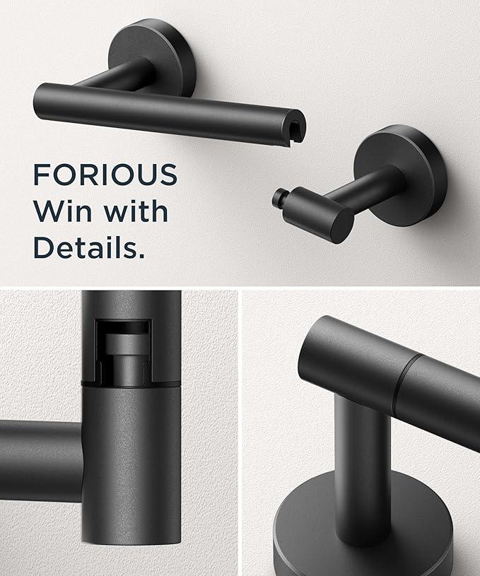 FORIOUS Toilet Paper Holder Wall Mount, Stainless Steel Rustproof Double Post Pivoting Tissue Roll Holder for Bathroom, Commercial Toilet Paper Dispenser, Matte Black - ModernBath