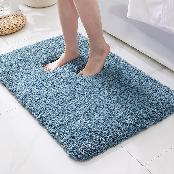 ILANGO Blue Bathroom Rugs 32" × 20" Non Slip & Super Absorbent Extra Thick Soft, Washable Bath Mat for Floor, Microfiber Plush Shaggy Bath Rug with Rubber for Bathtub Shower Room Sink - ModernBath