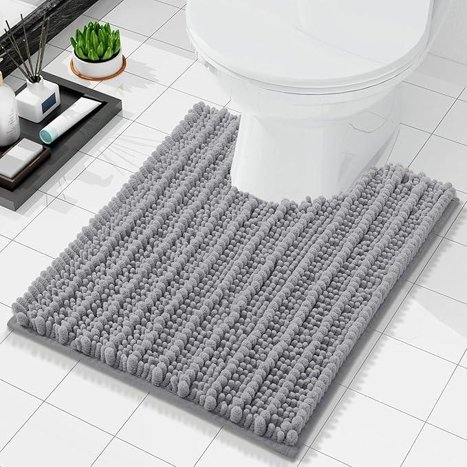 Arotive Luxury Chenille Toilet Rugs U-Shaped, Extra Soft Thick Absorbent Bathroom Mat, Non-Slip Shaggy Plush Contour Rugs, Machine Wash Dry Bath Mat for Toilet Base, 24x24, Grey - ModernBath