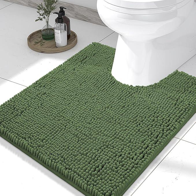 Smiry Luxury Chenille Toilet Rugs U-Shaped 24x20, Soft Absorbent Non-Slip Contour Bathroom Rugs for Toilet, Machine Washable Contoured Bath Mats, Olive Green - ModernBath