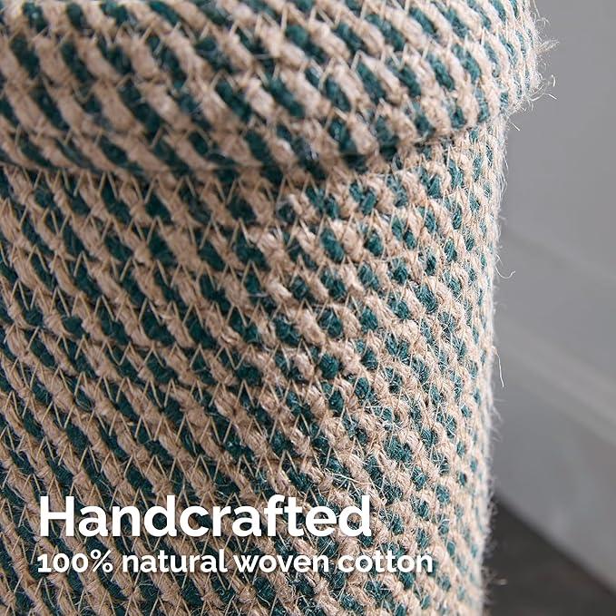 Toilet Paper Holder, Boho Decor Toilet Paper Storage Stand for Bathroom,Cotton Handmade Woven Paper Basket for Mega Roll,3 Rolls of Toilet Tissue Storage, Santa Green&Jute - ModernBath
