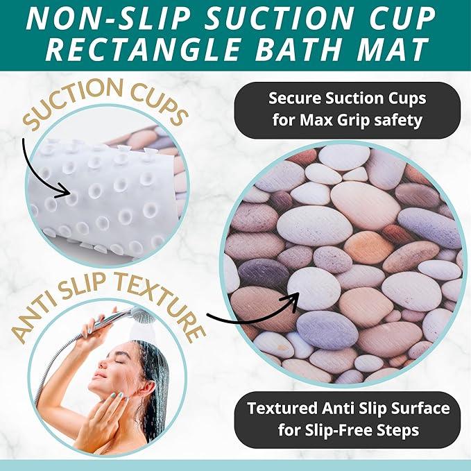 ENKOSI Non Slip Bath Mat for Tub and Shower Floors – Anti Slip Shower Mat with Strong Secure Grip – Unique Pebble Stone Print Bathroom Mat for Inside Bathtub and Smooth Stalls (28x16 Pebble Stone) - ModernBath