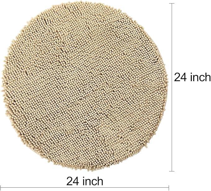 Smiry Luxury Chenille Round 24x24, Extra Soft and Absorbent Shaggy Bathroom Mat Rugs, Machine Washable, Non-Slip Plush Carpet for Tub, Shower, and Bath Room, Beige - ModernBath