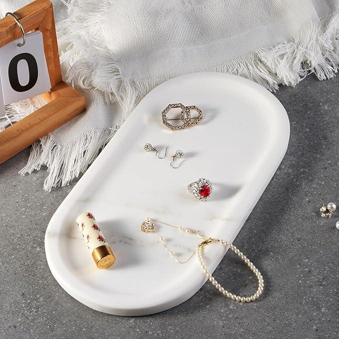 Koville Natural Marble Tray for Bathroom Countertop, Marble Storage Trays for Perfume, Cosmetics, Jewelry, Vanity Tray Stone Trays for Kitchen, Decorative Tray for Dresser Organizer(Calacatta White) - ModernBath