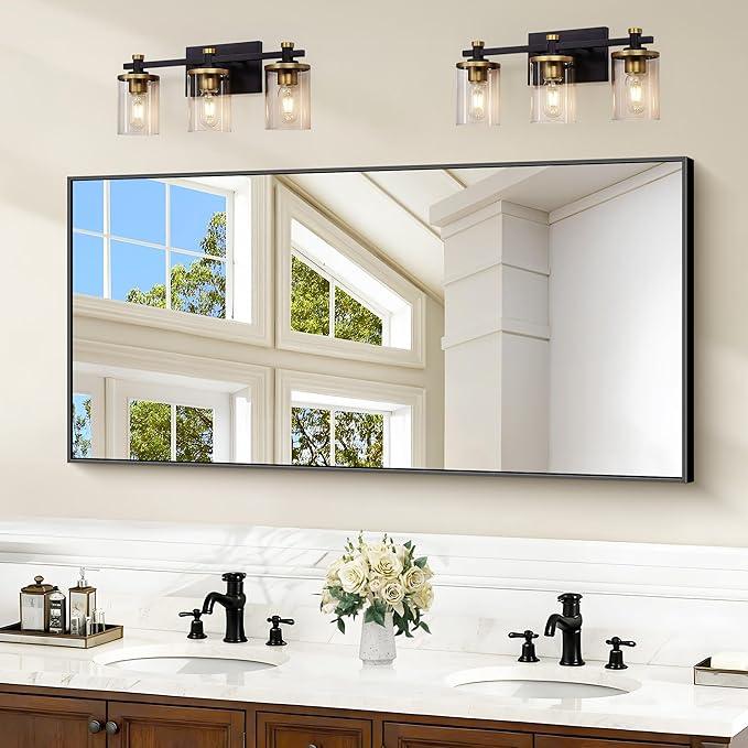 COFENY 48x24In Black Bathroom Mirror for Wall, Rectangle Mirrors with Metal Frame, Bathroom Rectangular Mirror Modern Wall Mirror for Bedroom Living Room, Entryway Hangs Horizontal or Vertical - ModernBath