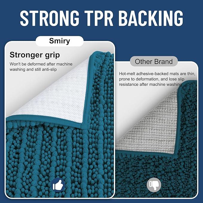 Smiry Bathroom Rugs Mat 59x24, Extra Soft Absorbent Chenille Bath Rugs, Non Slip Rubber Backing Machine Washable Quick Dry Bath Mats for Bathroom Floor, Tub, Shower, Home Accessories, Peacock Blue - ModernBath