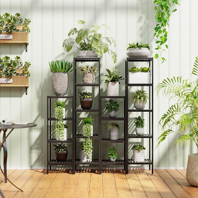 SMIBUY Bathroom Storage Shelf, 4-Tier Bamboo Rack Organizer, Multifunctional Shelving Unit for Living Room Bedroom Kitchen (Black) - ModernBath