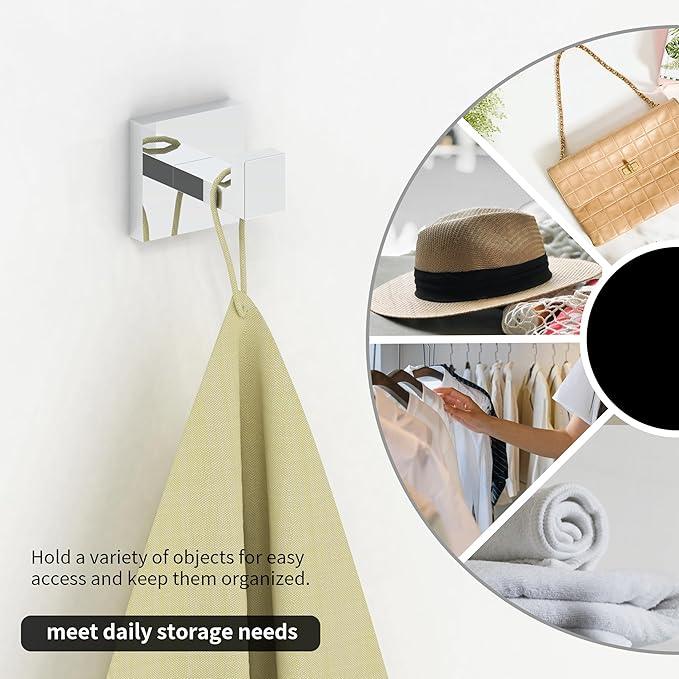 Ruacq Towel Hooks for Bathrooms, Heavy Duty Stainless Steel Square Bathroom Hooks, Wall Mounted Towel Hanger for Robe & Coat, Ideal for Kitchen, Bedroom, and Hotel Use(Chrome, 2 Pack) - ModernBath