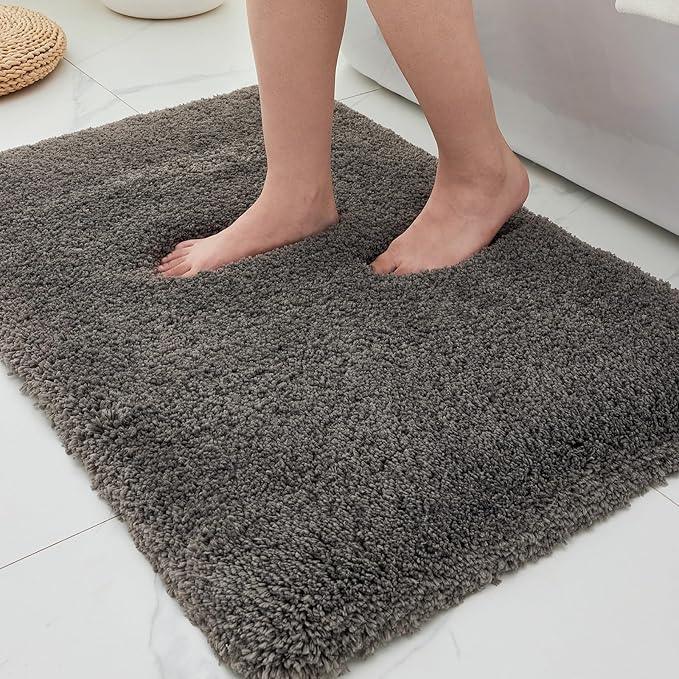 ILANGO Dark Gray Bathroom Rugs 36" × 24" Non Slip & Super Absorbent Extra Thick Soft, Washable Bath Mat for Floor, Microfiber Plush Shaggy Bath Rug with Rubber for Bathtub Shower Room Sink - ModernBath