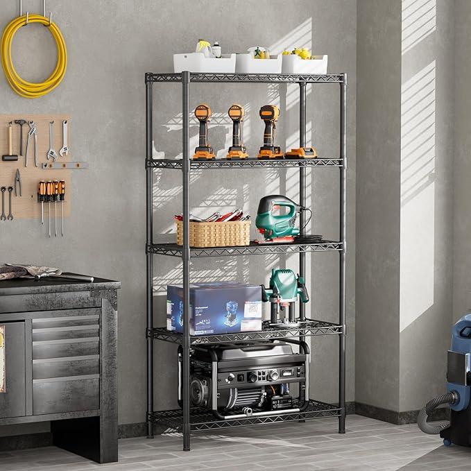 SINGAYE 5 Shelf Adjustable Heavy Duty Storage Shelving Unit 350 lbs per Shelf Steel Organizer Wire Rack Storage for Garage Office Pantry Ktichen Black 14" Dx36 Wx72 H - ModernBath