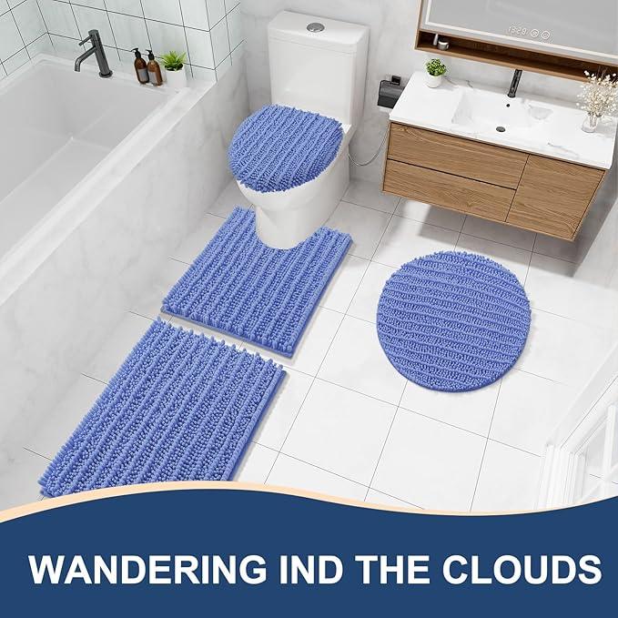 Arotive Luxury Chenille Bathroom Rug Mat, Extra Soft Thick Absorbent Shaggy Bath Rugs, Non-Slip Machine Wash Dry, Plush Bath Mats for Bathroom, Shower and Tub, 36x24, Cornflower Blue - ModernBath