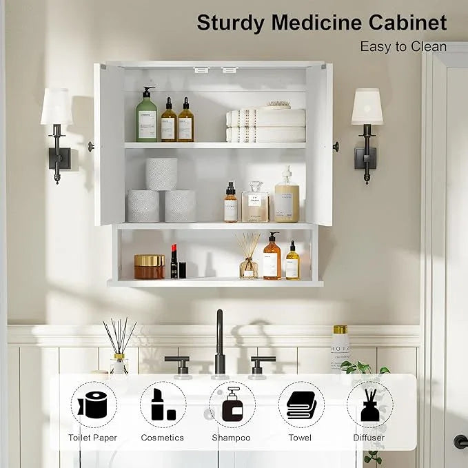 Medicine Cabinet for Bathroom,2 Doors White Bathroom Wall Cabinet with Arched,Over Toilet Storage Cabinet for Laundry Room/Kitchen/Living Room,Surface Mount Medicine Cabinets 23x24 - ModernBath