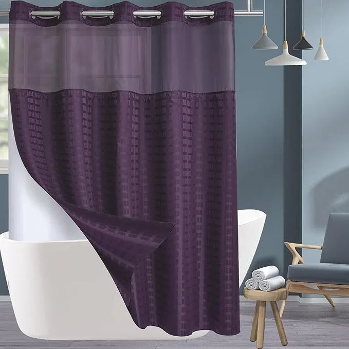 Extra Long No Hook Shower Curtain with Snap in Liner Set, Hotel Luxury Purple Shower Curtains for Bathroom with See Through Top Window, Waterproof, Washable 71W x 84H - ModernBath