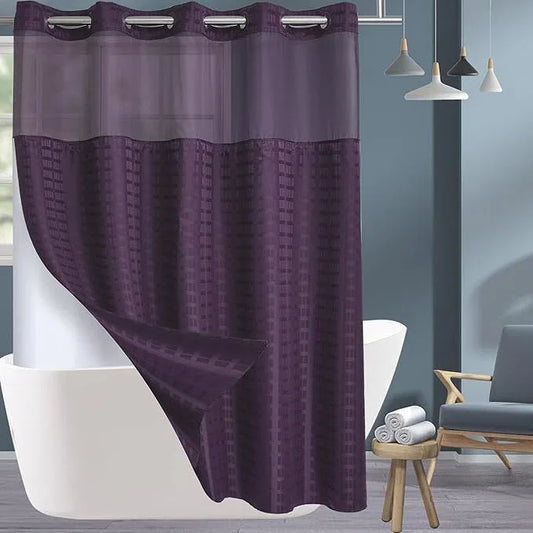 Conbo Mio No Hook Shower Curtain with Snap in Liner Set, Hotel Luxury Purple Shower Curtains for Bathroom with See Through Top Window, Waterproof, Washable 71W x 74H - ModernBath
