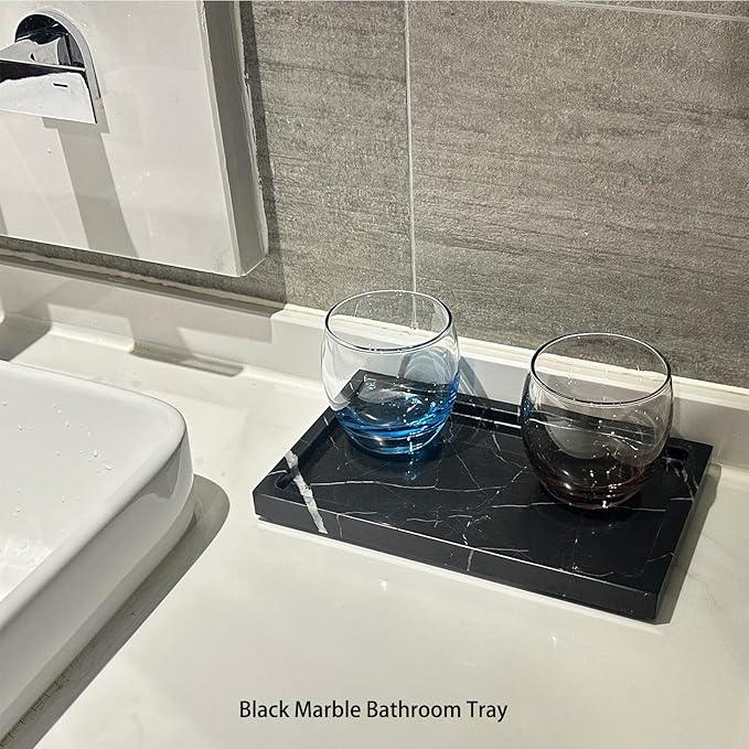 OAIQNUJ Natural Black Marble Vanity Tray, 9.8"x5.9" Genuine Marble Stone Tray for Bathroom/Kitchen/Dresser - ModernBath