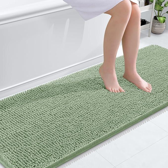 OLANLY Bathroom Rugs 70x24, Extra Soft Absorbent Chenille Bath Rugs, Rubber Backing Quick Dry, Machine Washable Bath Mats for Bathroom Floor, Tub and Shower, Home Decor Accessories, Sage Green - ModernBath