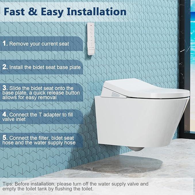 Electric Bidet Toilet Seat with Heated Seat, Endless Warm Water, Smart Bidet Toilet Seat Elongated, Separable Sittable Lid, Self-Clean Adjustable Nozzle | Wireless Remote | Quiet Operation - ModernBath