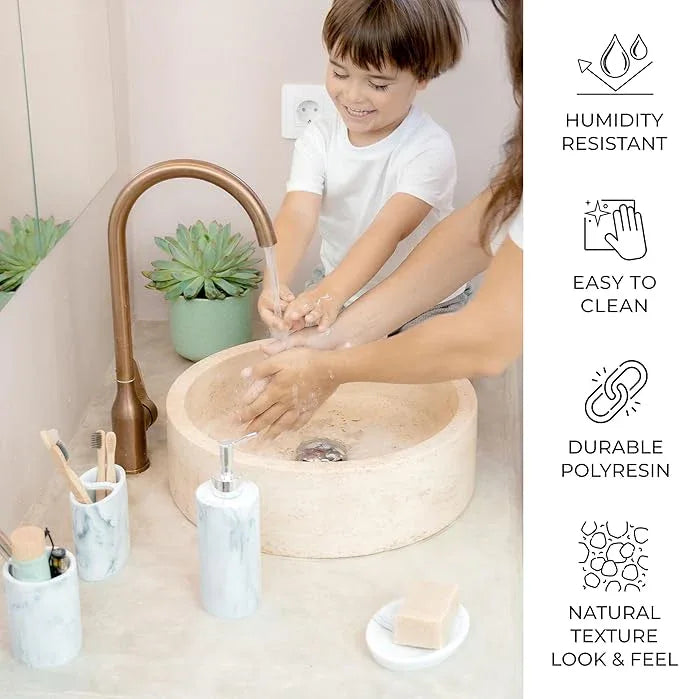 ZCCZ Bathroom Accessory Set, 4 Pcs Marble Look Bathroom Vanity Countertop Bathroom Décor Sets Accessories with Soap Dispenser, Toothbrush Holder Set, Tumbler, Soap Dish - ModernBath